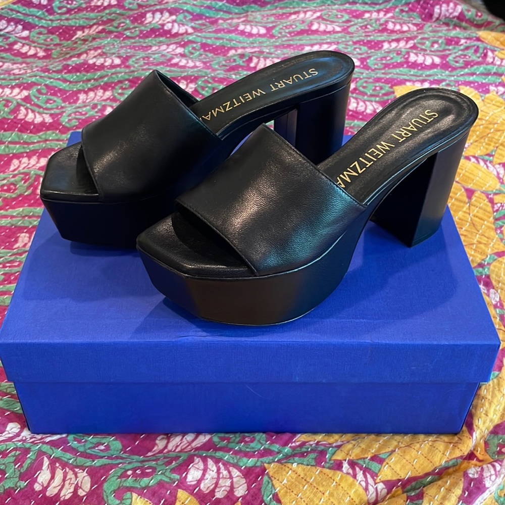 Stuart Weitzman Black Platform Leather Heels